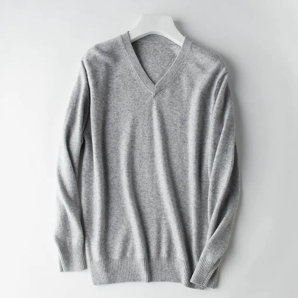 100% Real Cashmere Knitted Sweaters Men Vneck Pullovers 9Colors Standard Clothes Male Jumpers High Quality Man Sweater Knitwears