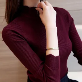 2018 Korean Fashion Women Sweaters and Pullovers Sueter Mujer Ruffled Sleeve Turtleneck Solid Slim Sexy Elastic Women Tops