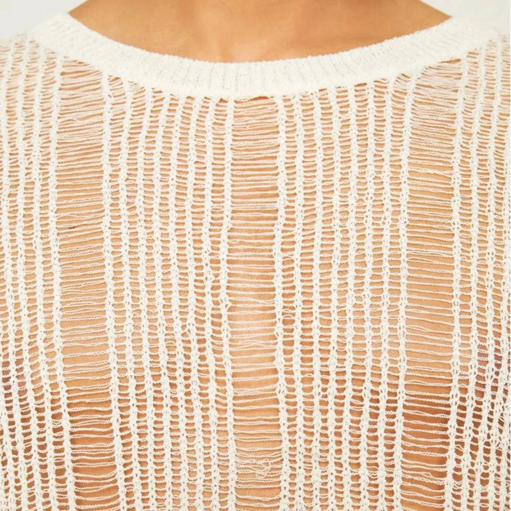 Aidase Mens Hollow See-Through Sexy Knitted Sweater Autumn Genderless Nightclub Elastic Loose Versatile Long-Sleeved Sweater Unisex