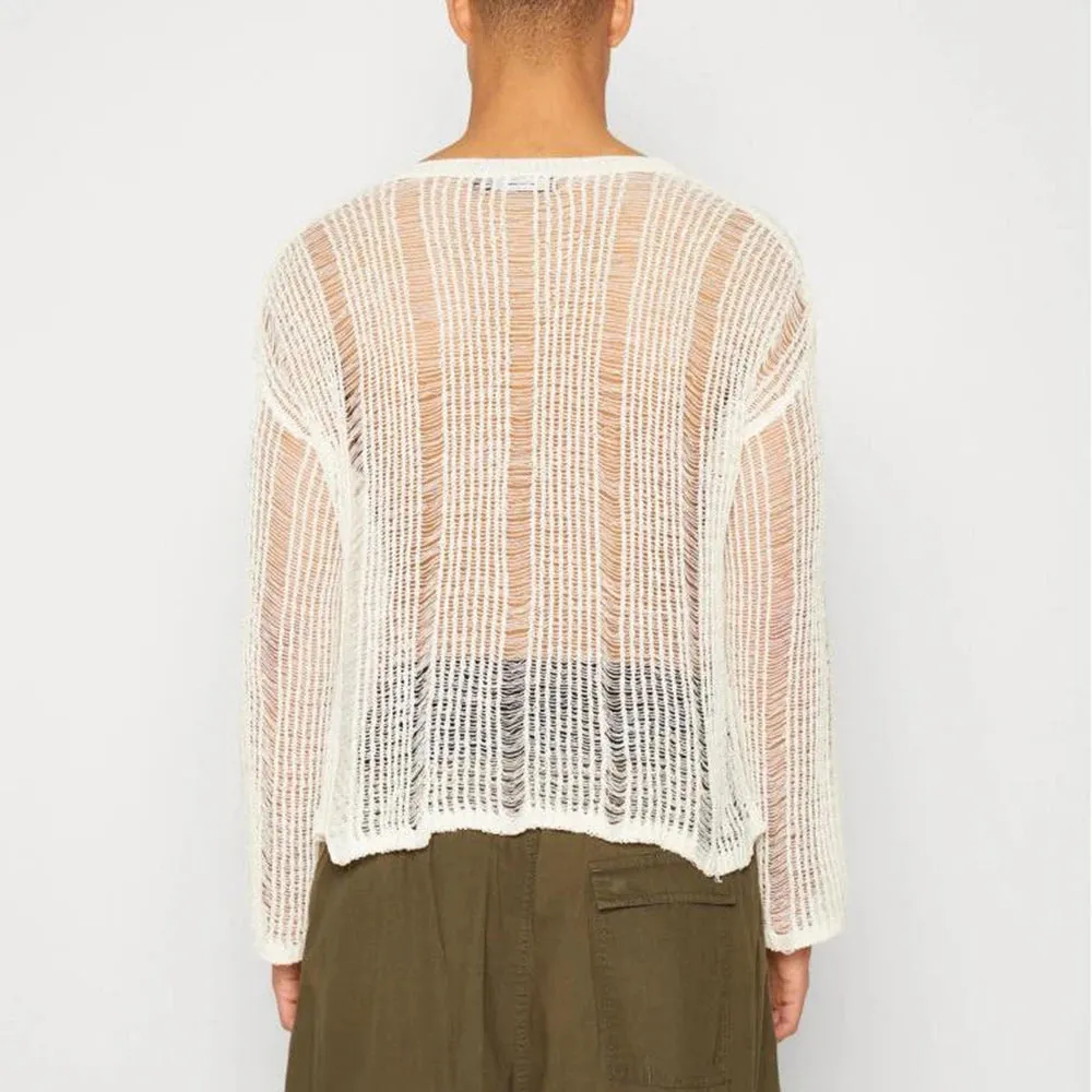 Aidase Mens Hollow See-Through Sexy Knitted Sweater Autumn Genderless Nightclub Elastic Loose Versatile Long-Sleeved Sweater Unisex