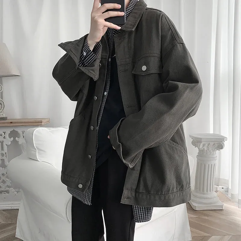 Aidase Mens Jeans Jackets And Coats Single Breasted Korean Version Slim Fit Denim Outwear M-3XL