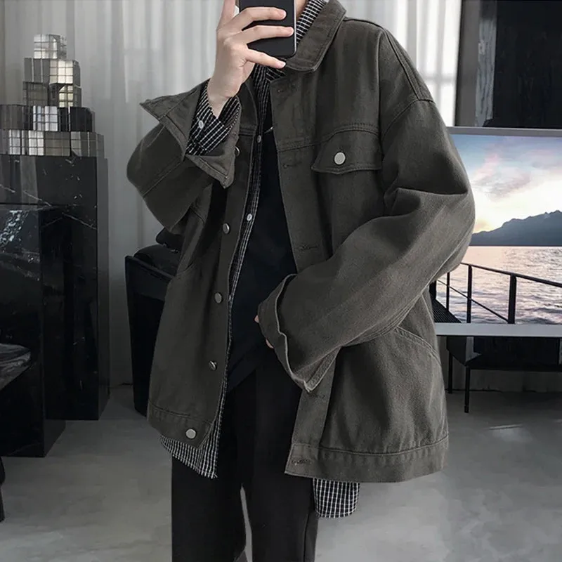 Aidase Mens Jeans Jackets And Coats Single Breasted Korean Version Slim Fit Denim Outwear M-3XL