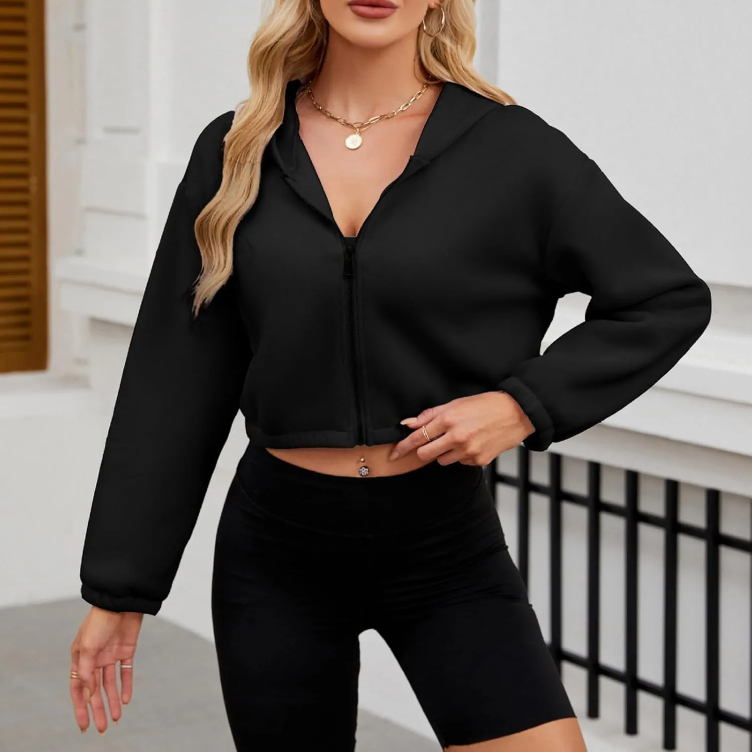Akklian Womens Casual Zip Up Cropped Hoodie Sweatshirts 2024 Fall Fashion Long Sleeve Short Jacket Teen Girls Preppy Clothes