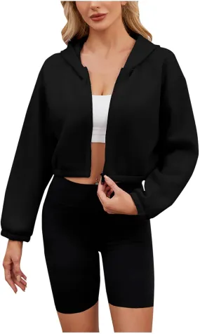 Akklian Womens Casual Zip Up Cropped Hoodie Sweatshirts 2024 Fall Fashion Long Sleeve Short Jacket Teen Girls Preppy Clothes