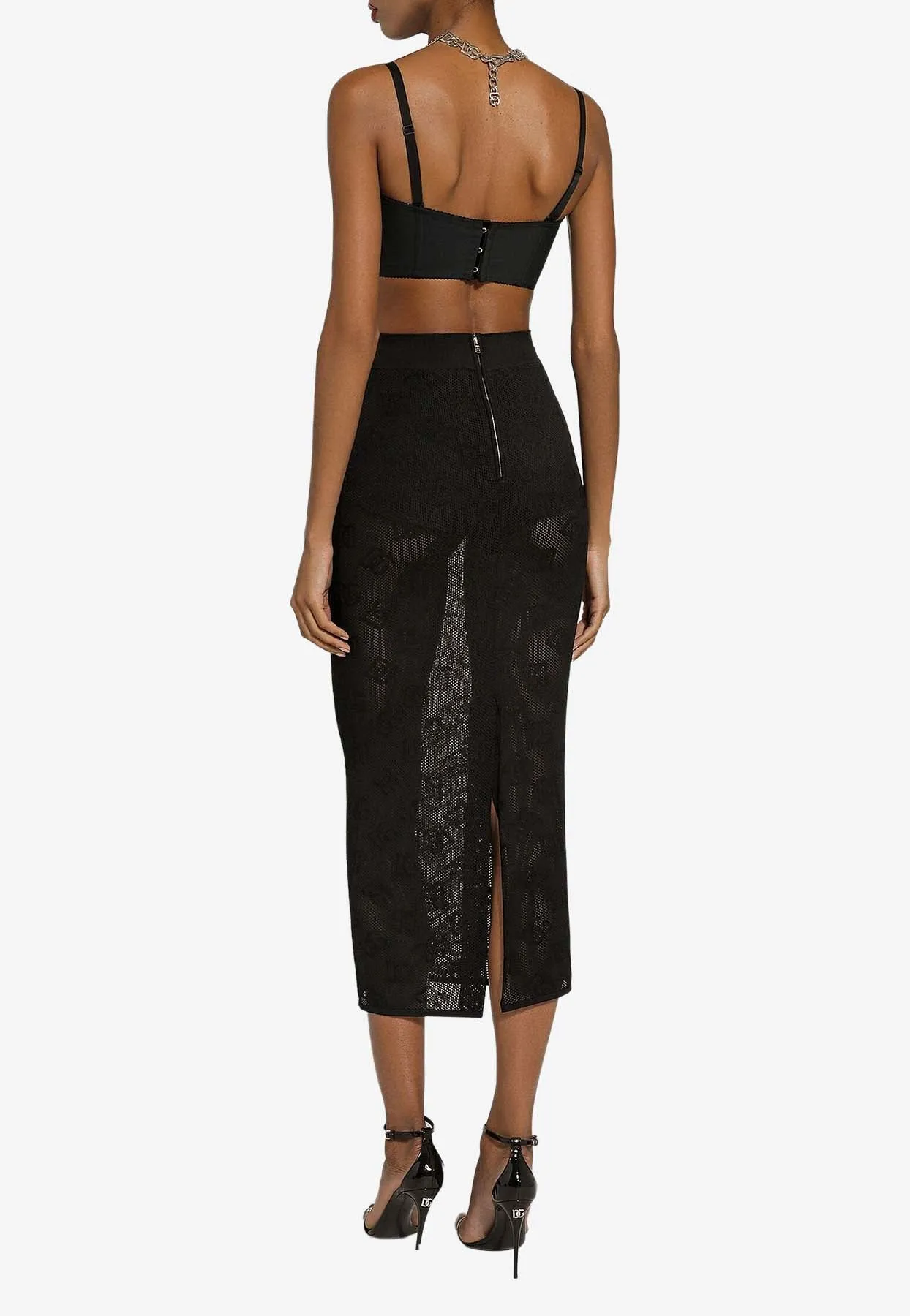 All-Over Logo Midi Mesh Skirt