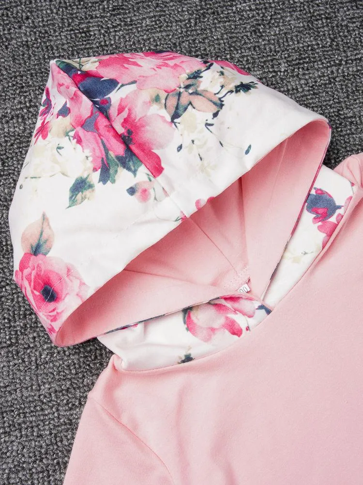 Baby Girl 3-Piece Floral Causal Hoodie Matching Pull-on Pants Headband