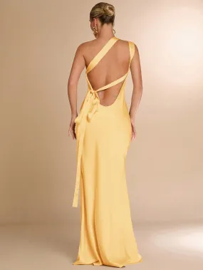 BAE Sexy Minimalist Solid Satin One Shoulder Backless Dress