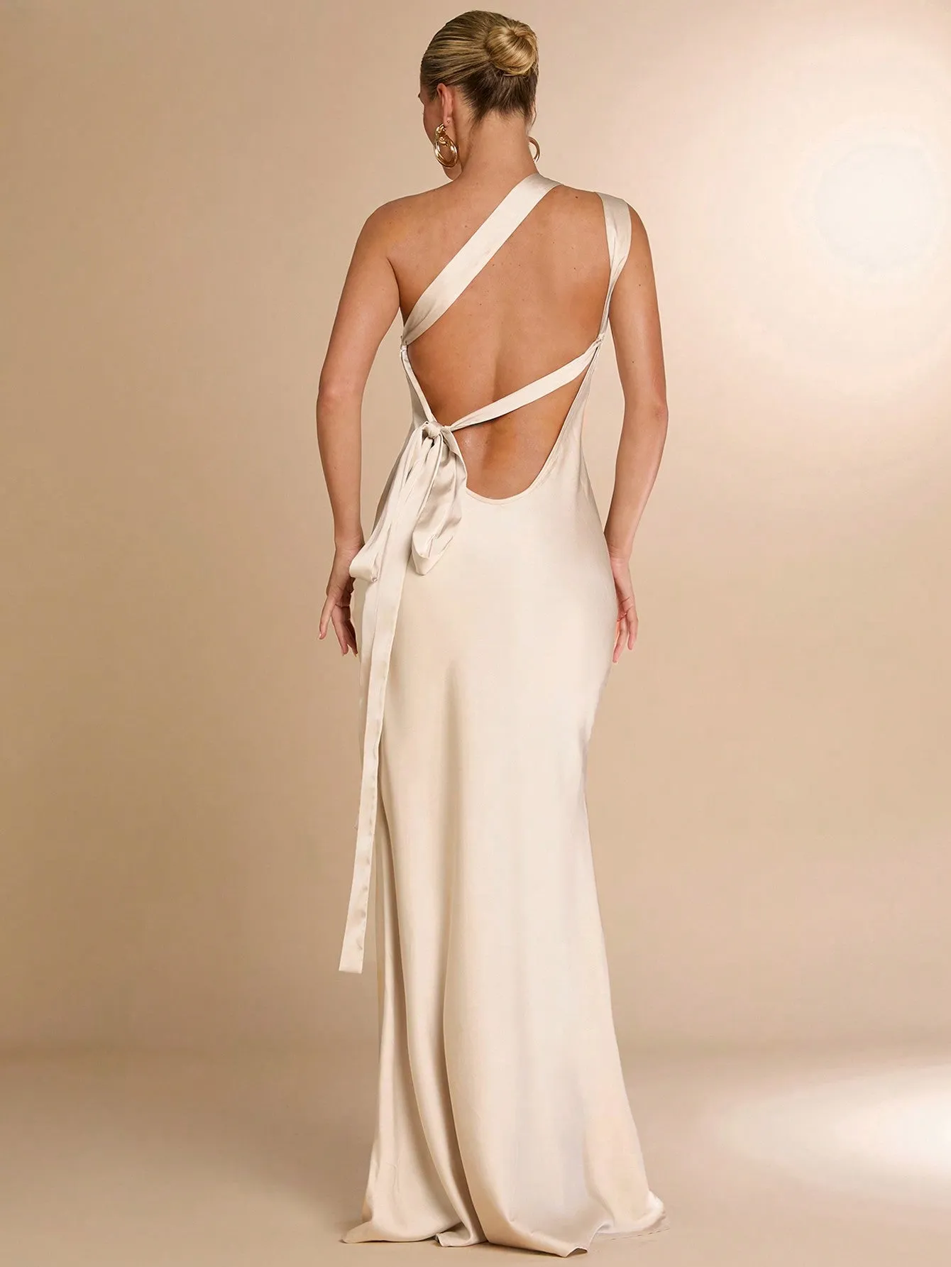 BAE Sexy Minimalist Solid Satin One Shoulder Backless Dress