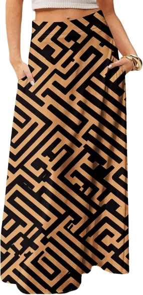 Beach Women's Skirts, Summer Boho Maxi Elegantes Casual Flowy Womens Skirts