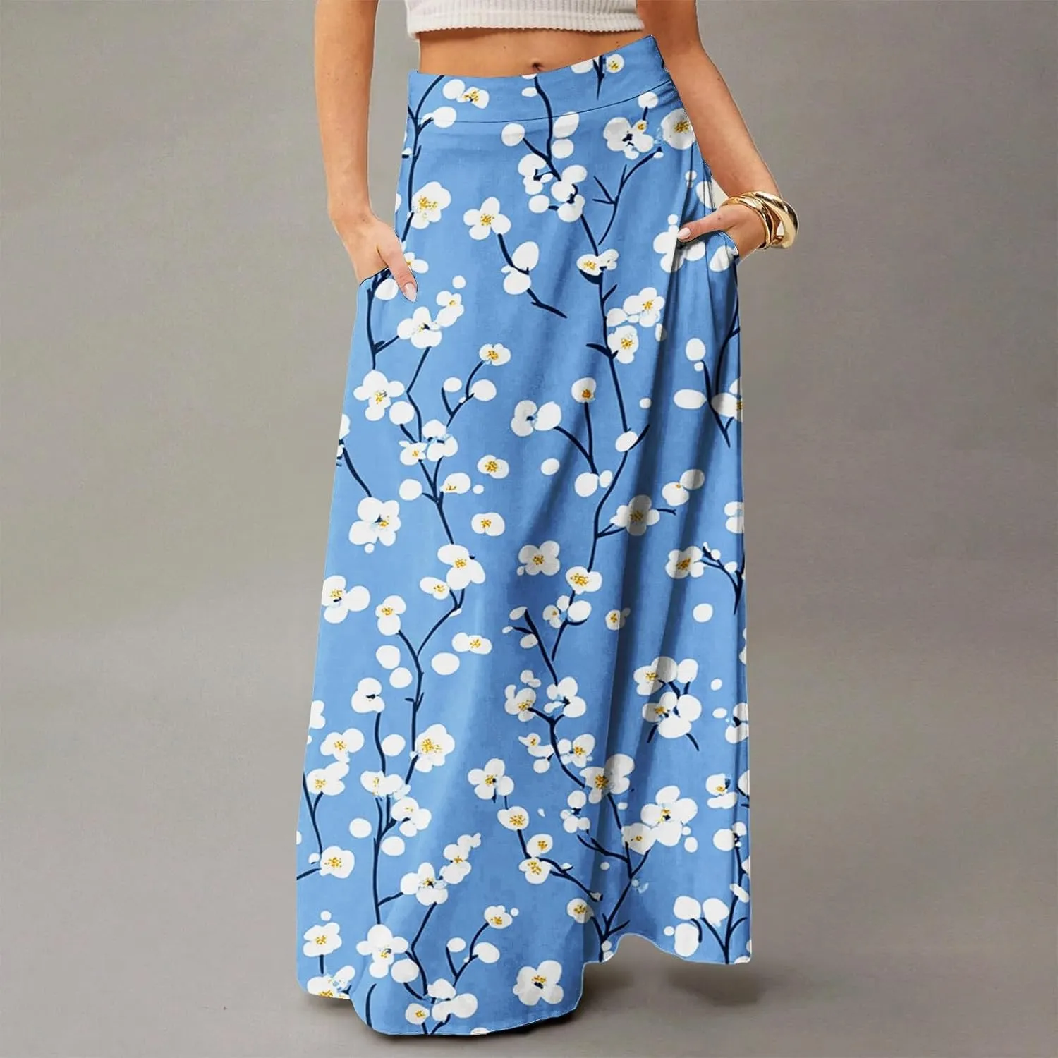 Beach Women's Skirts, Summer Boho Maxi Elegantes Casual Flowy Womens Skirts