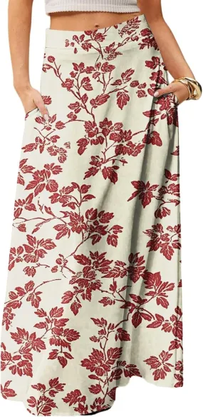 Beach Women's Skirts, Summer Boho Maxi Elegantes Casual Flowy Womens Skirts