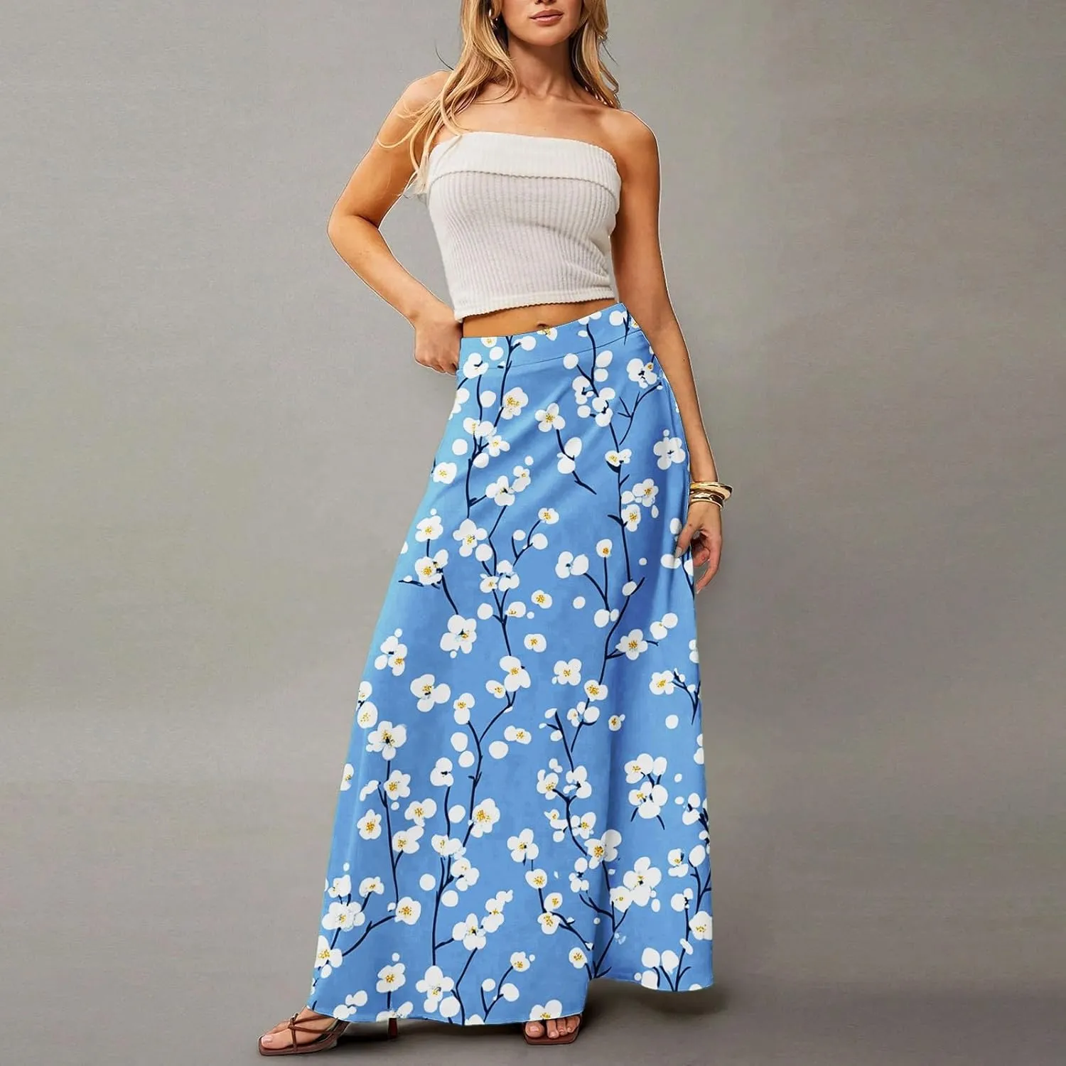 Beach Women's Skirts, Summer Boho Maxi Elegantes Casual Flowy Womens Skirts