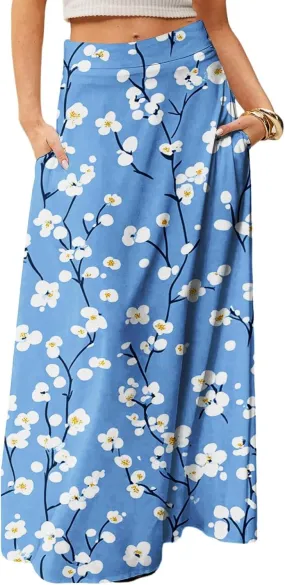 Beach Women's Skirts, Summer Boho Maxi Elegantes Casual Flowy Womens Skirts