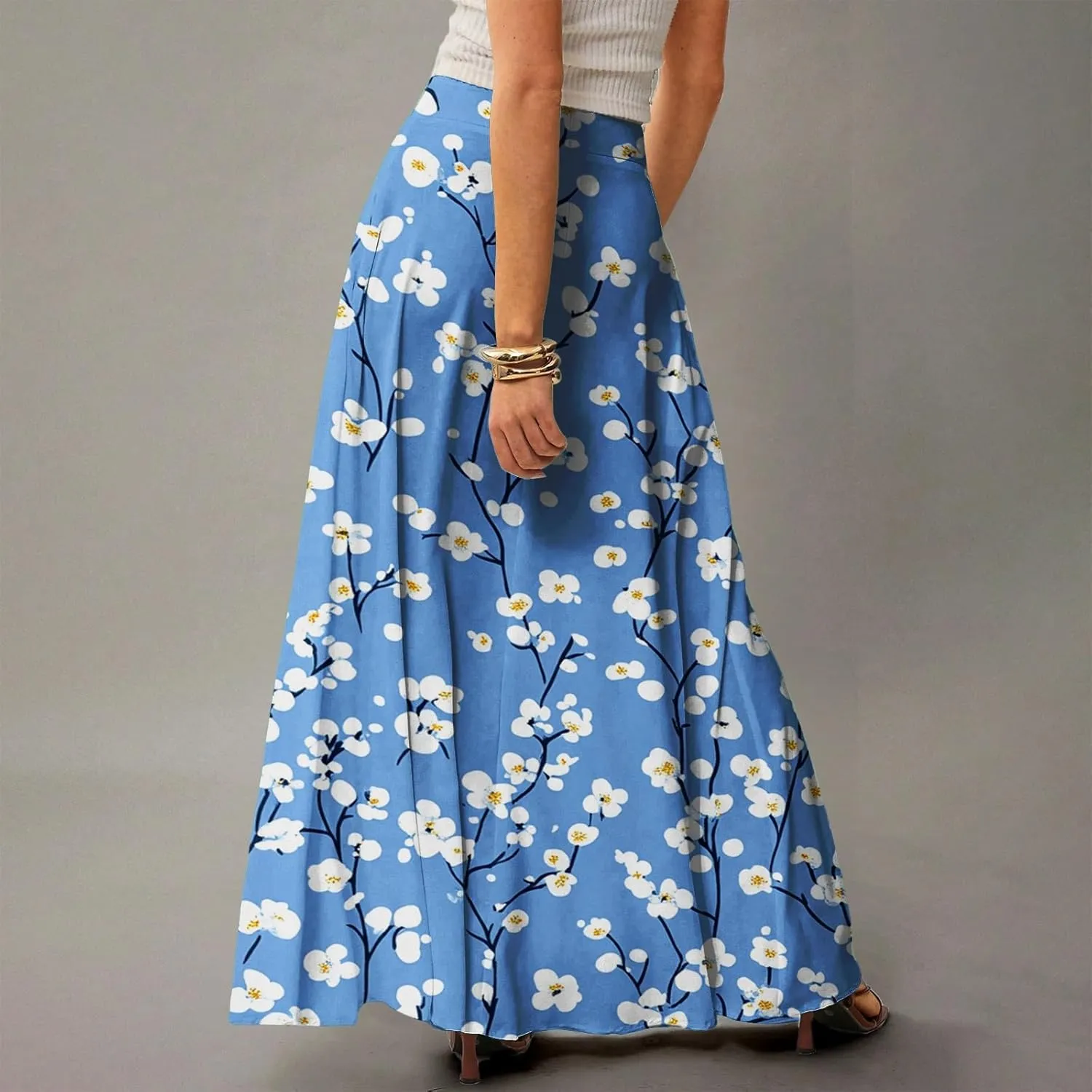Beach Women's Skirts, Summer Boho Maxi Elegantes Casual Flowy Womens Skirts