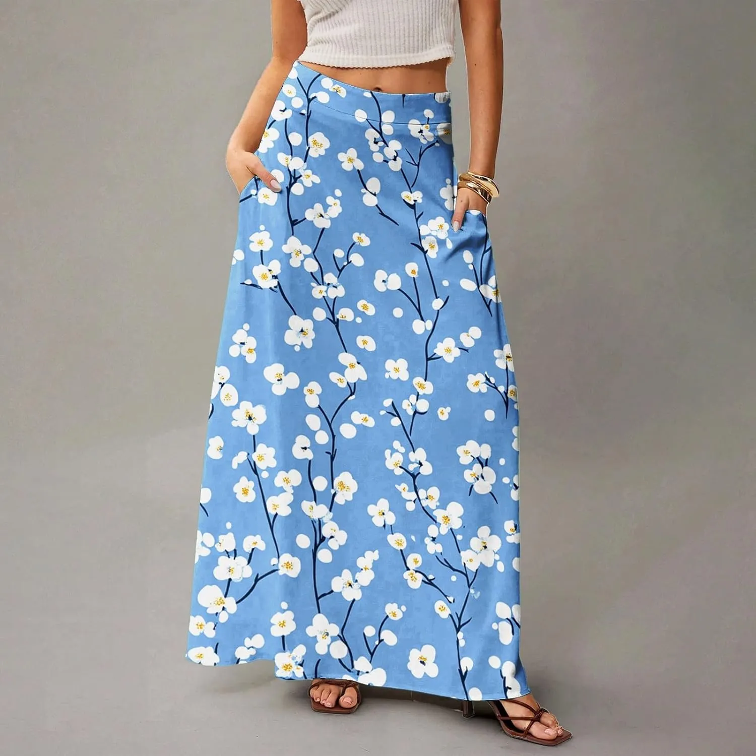 Beach Women's Skirts, Summer Boho Maxi Elegantes Casual Flowy Womens Skirts