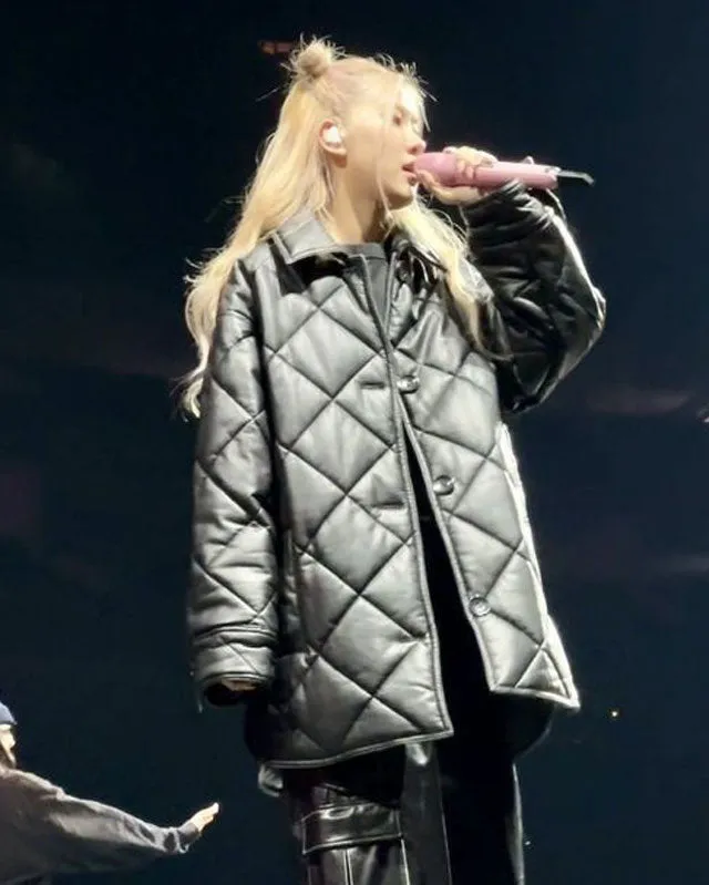 Blackpink Rose Oversized Puffer Leather Jacket