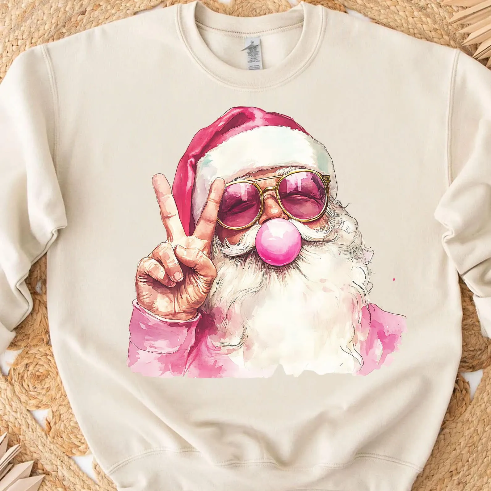 Bubblegum Santa Tan Sweatshirt (FINAL SALE)