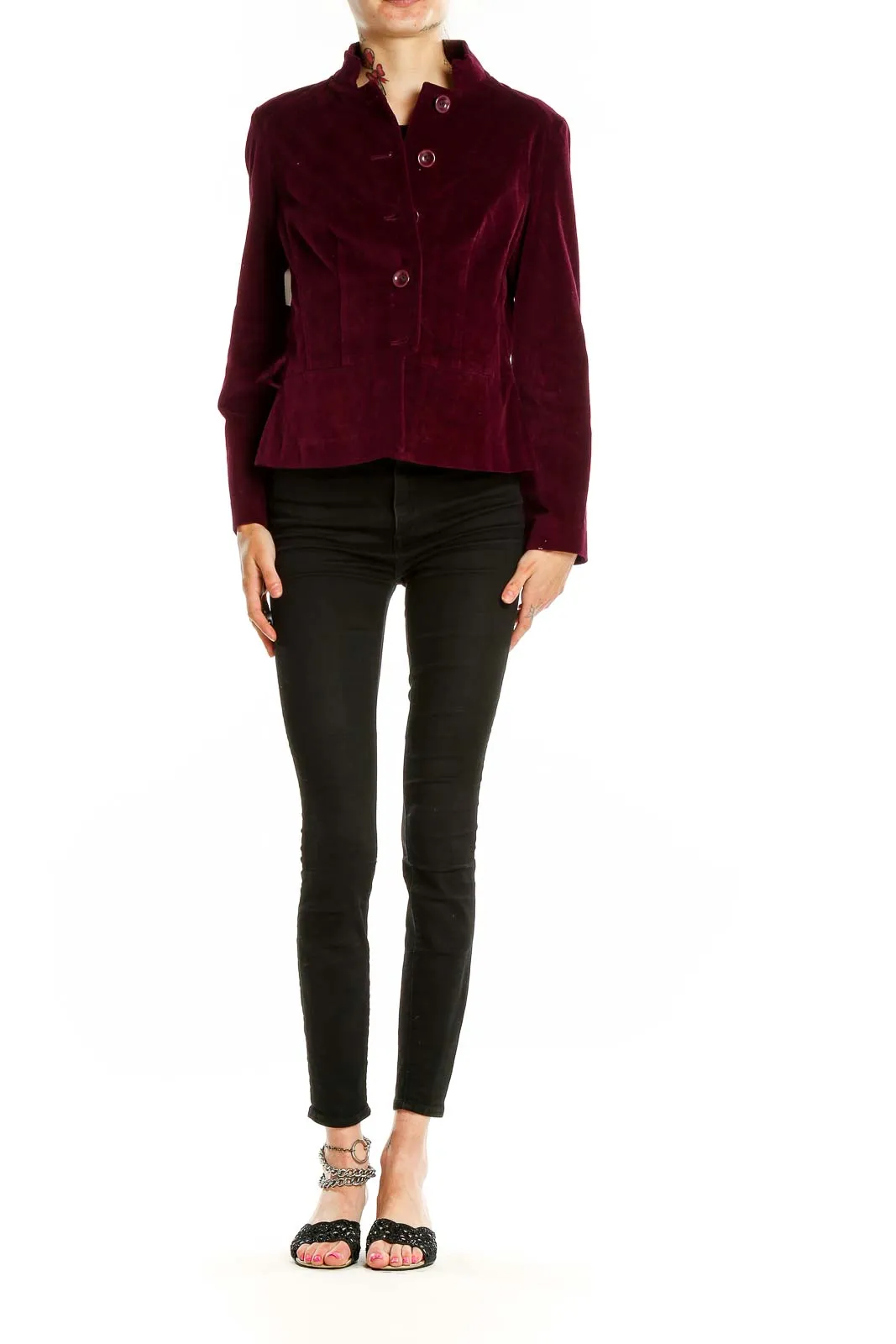 Burgundy Velvet Peplum Blazer