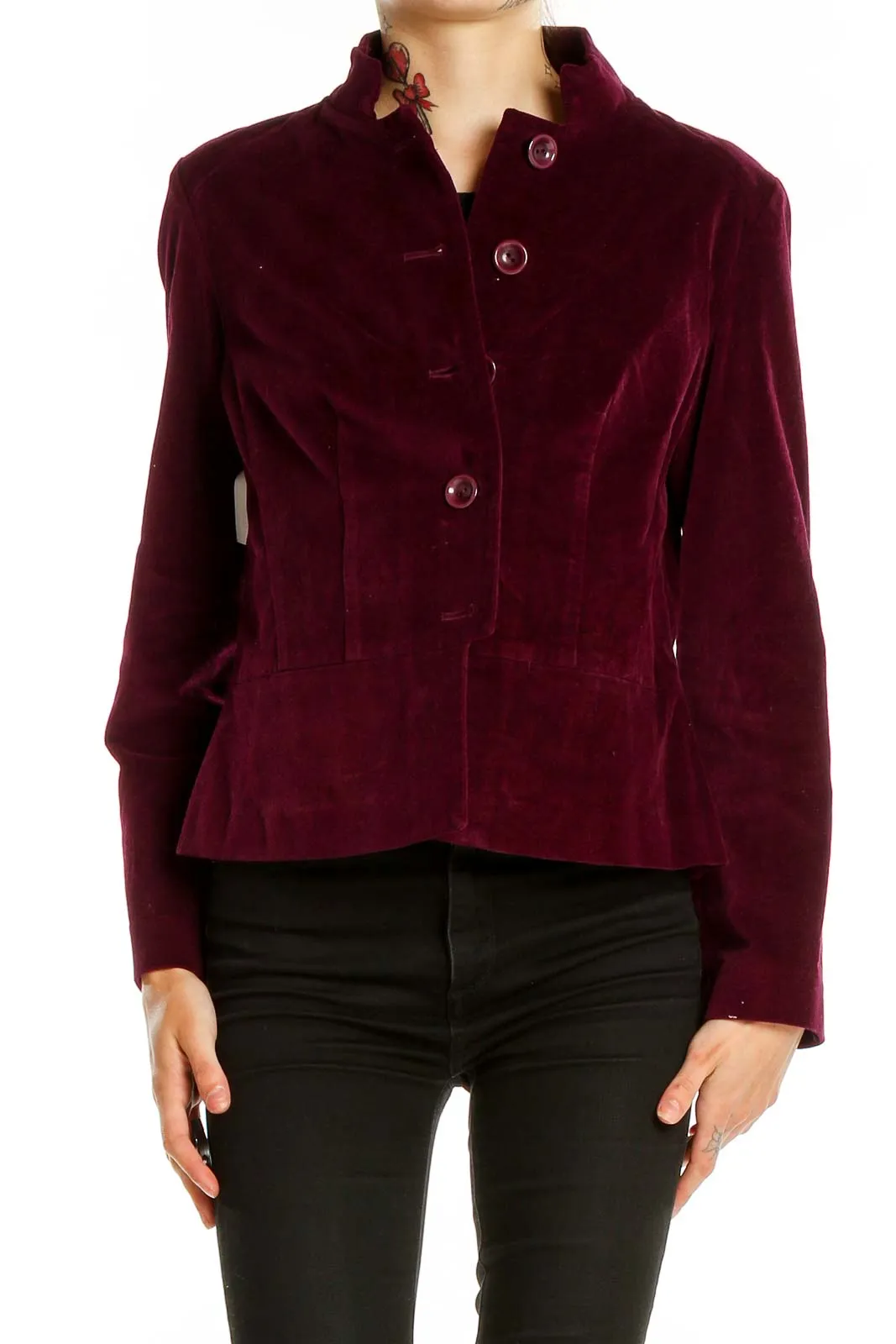 Burgundy Velvet Peplum Blazer