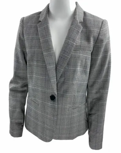 Calvin Klein Women's Petite One Button Plaid Blazer Gray Multi Size 8P