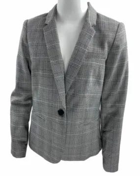 Calvin Klein Women's Petite One Button Plaid Blazer Gray Multi Size 8P