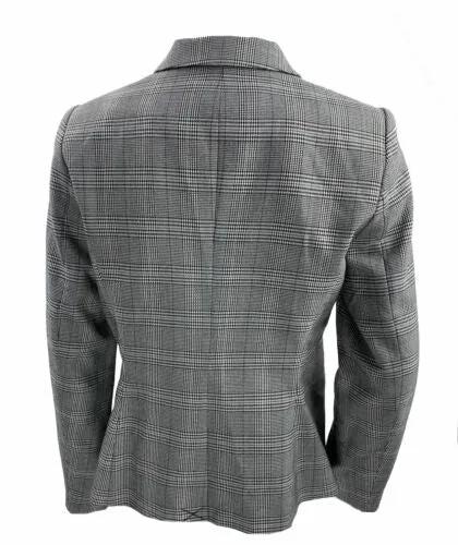 Calvin Klein Women's Petite One Button Plaid Blazer Gray Multi Size 8P