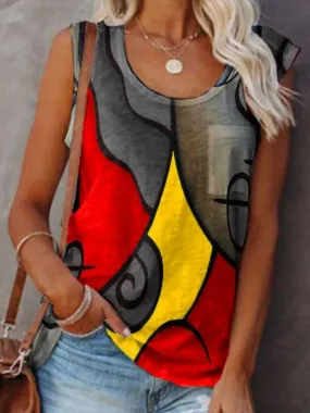 Casual Sleeveless Colorblock Tanks Tops