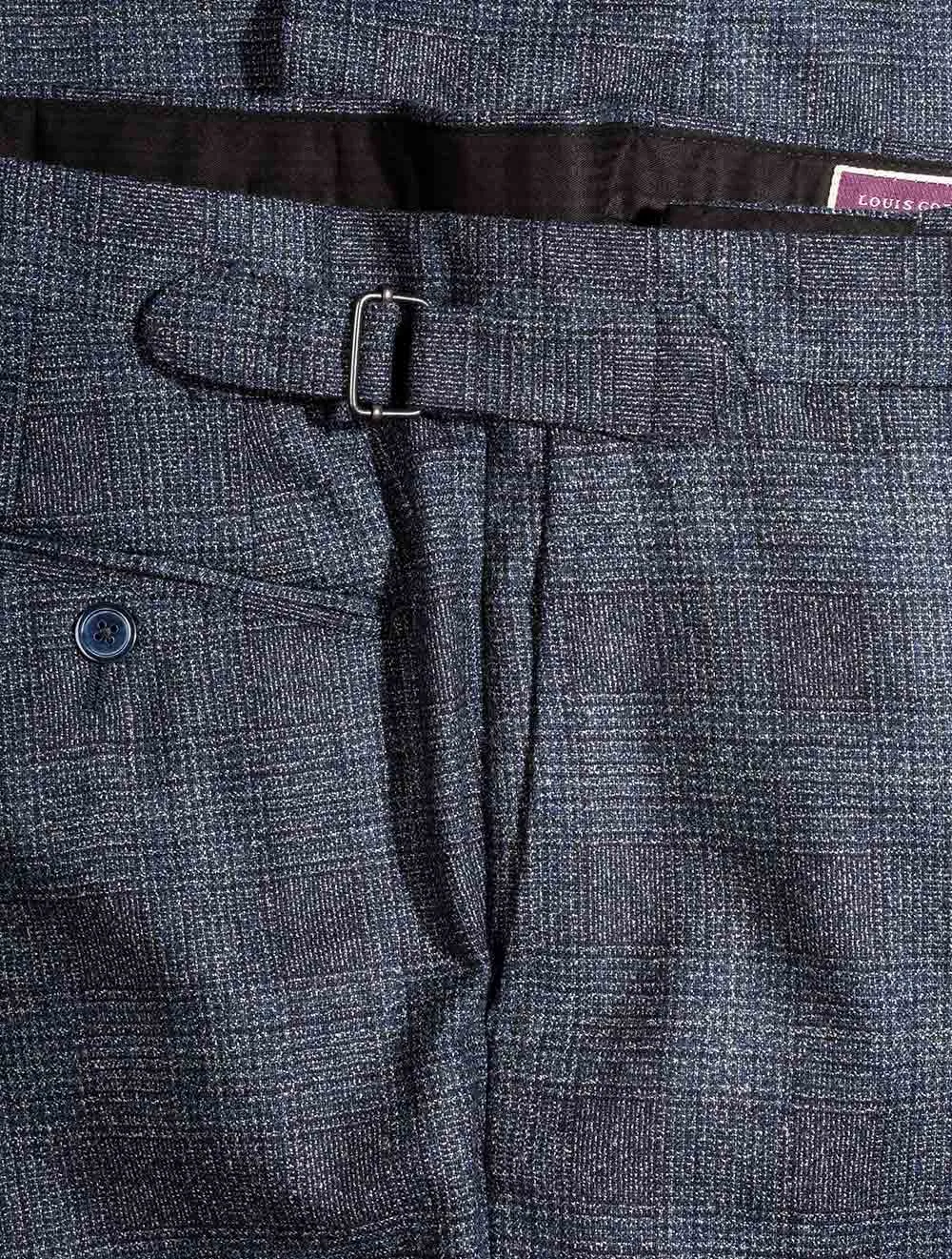 Check Three Piece Suit with Peaked Lapel and Double Breasted Waistcoat Blue
