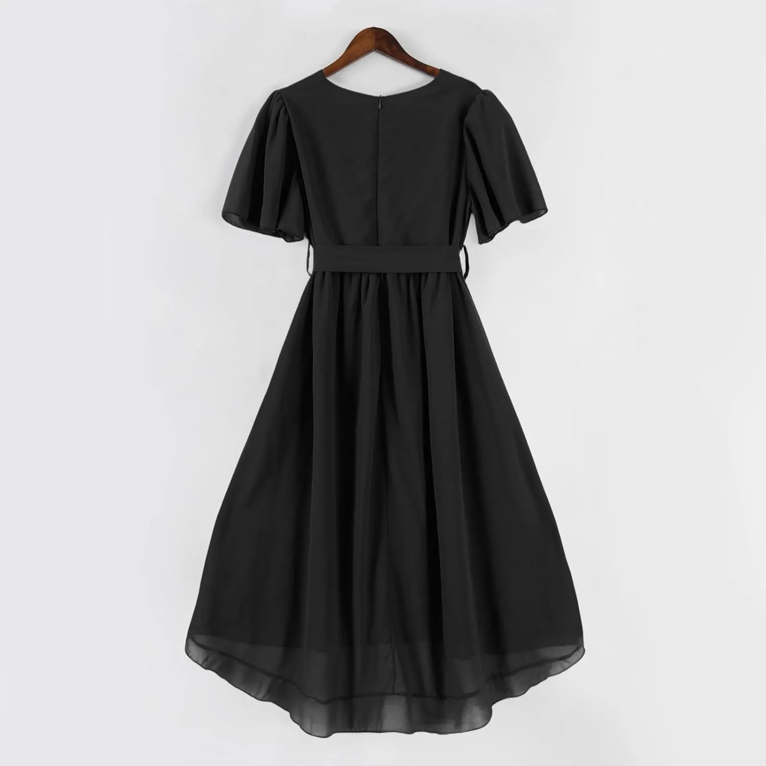Chiffon Dresses for Women Summer Sexy Wrap V Neck Cocktail Party Dresses Floral Print Flowy Wedding Guest Midi Dress