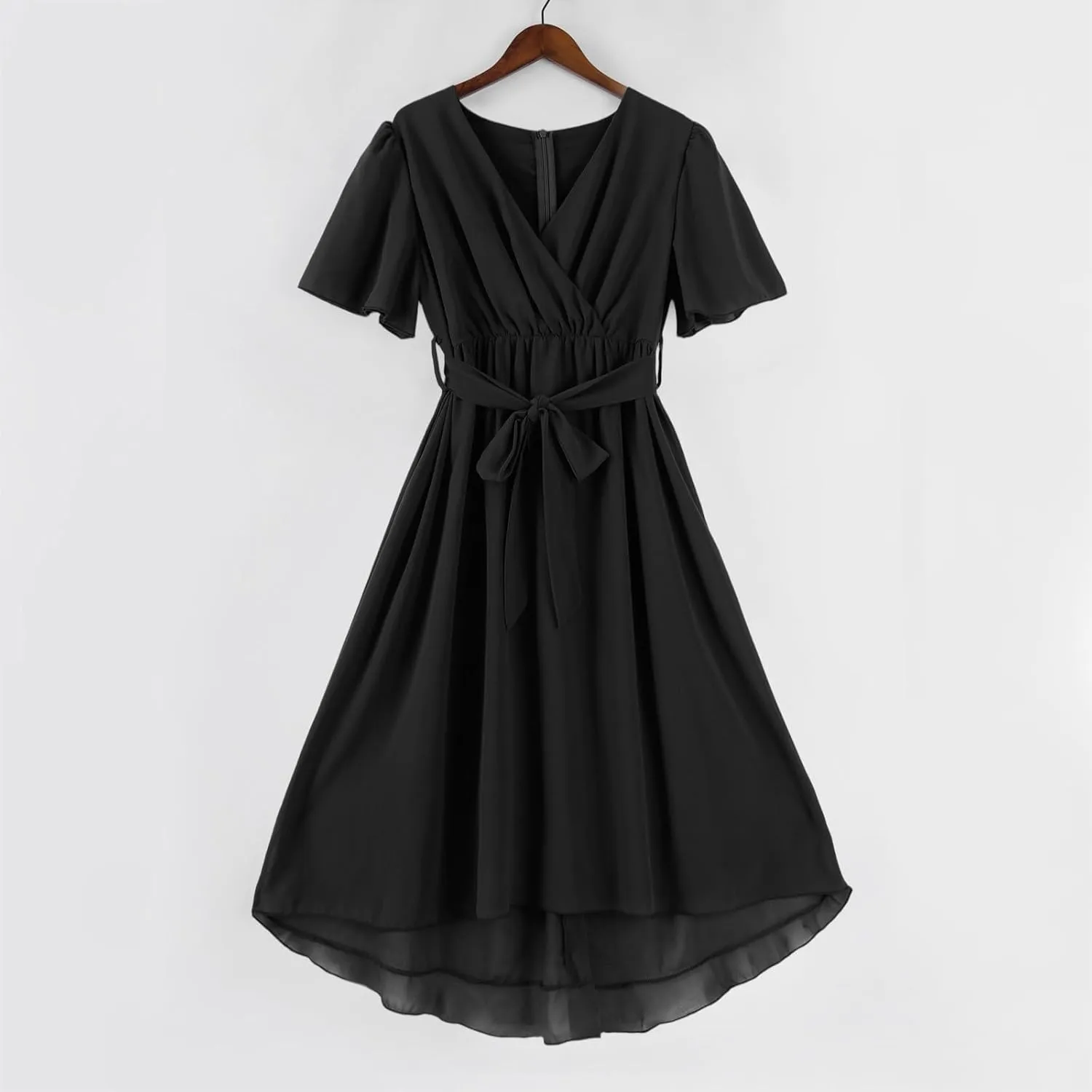 Chiffon Dresses for Women Summer Sexy Wrap V Neck Cocktail Party Dresses Floral Print Flowy Wedding Guest Midi Dress