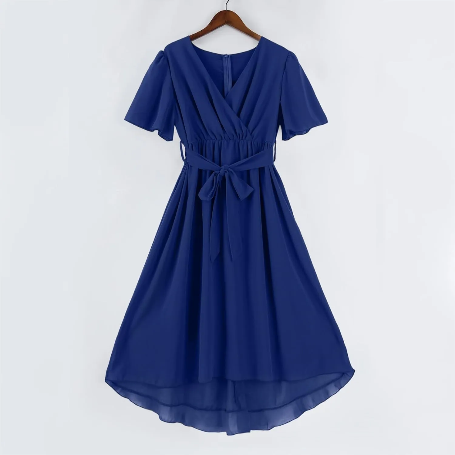 Chiffon Dresses for Women Summer Sexy Wrap V Neck Cocktail Party Dresses Floral Print Flowy Wedding Guest Midi Dress