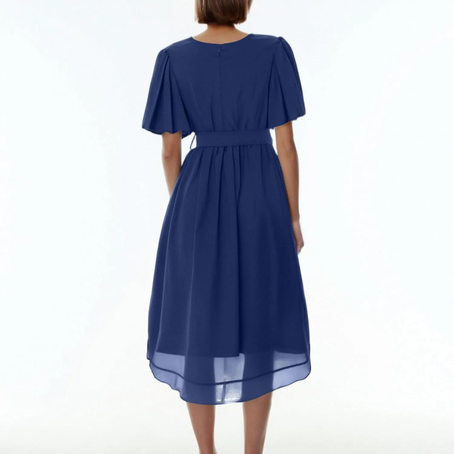 Chiffon Dresses for Women Summer Sexy Wrap V Neck Cocktail Party Dresses Floral Print Flowy Wedding Guest Midi Dress