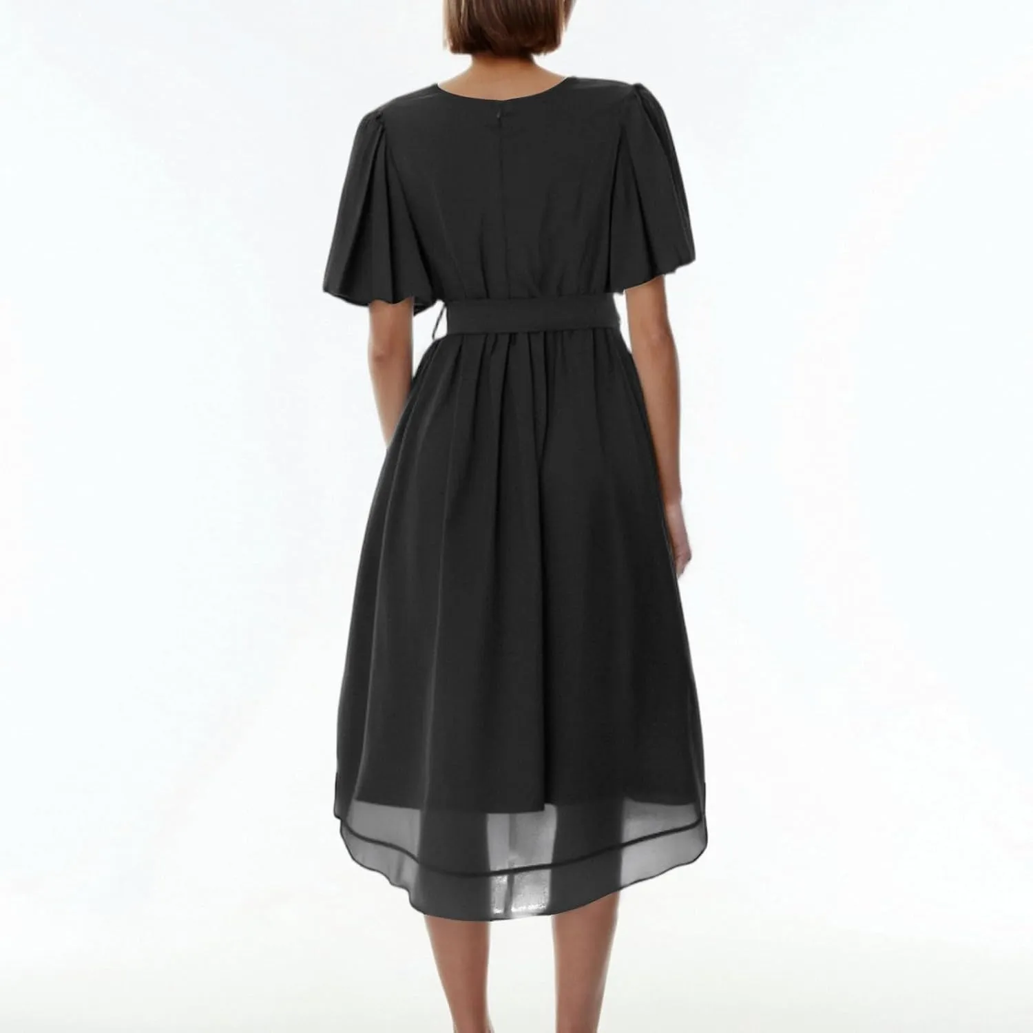 Chiffon Dresses for Women Summer Sexy Wrap V Neck Cocktail Party Dresses Floral Print Flowy Wedding Guest Midi Dress