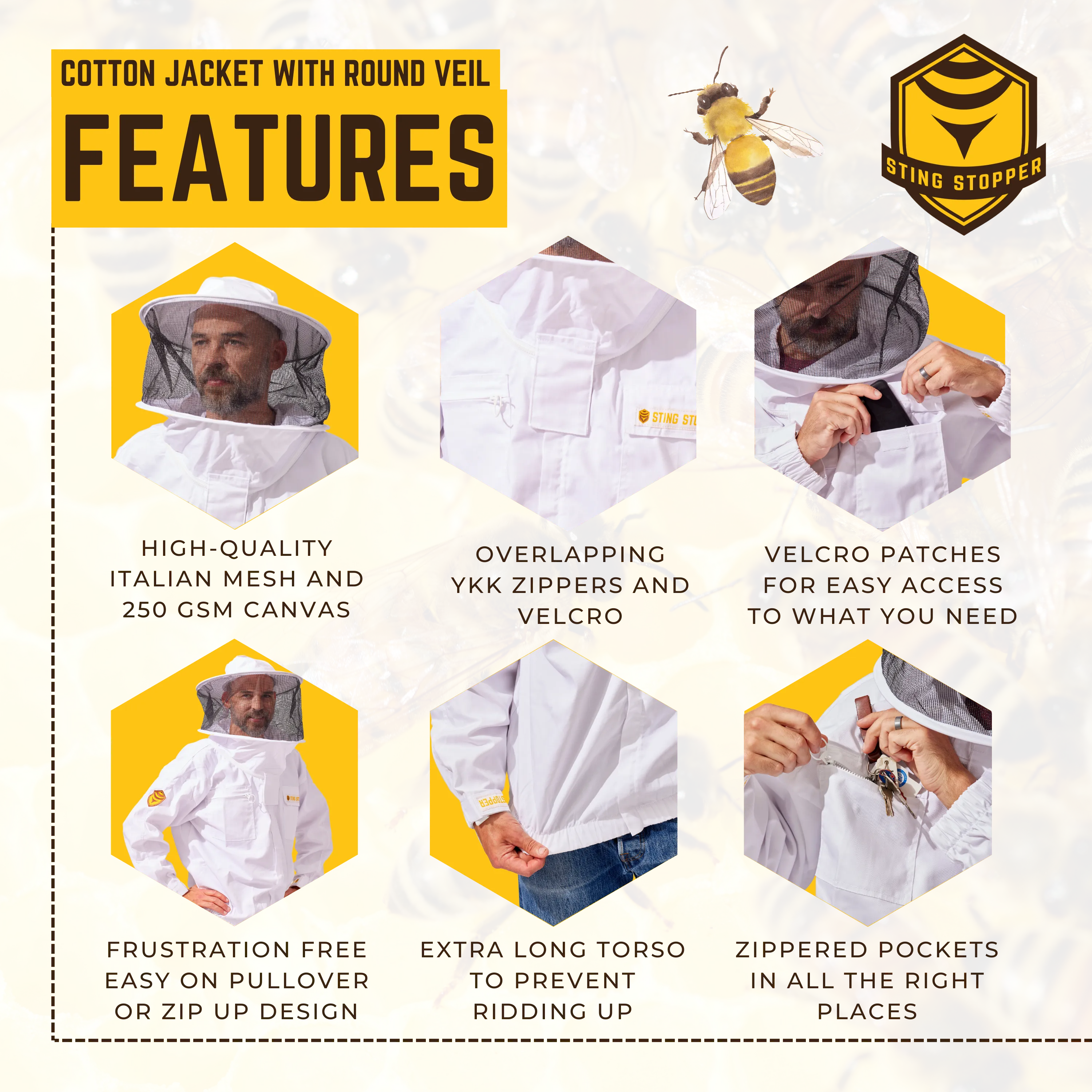 Classic Cotton Beekeeping Jacket with Round Veil