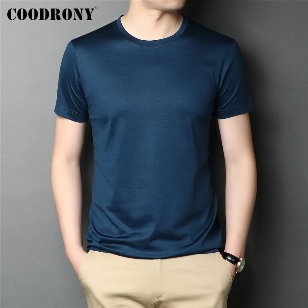COODRONY Marke Hohe Qualität Sommer Cool Top Tees Klassische Reine Farbe Mode Lässig Oansatz Kurzarm Baumwolle T-shirt  C5196S96