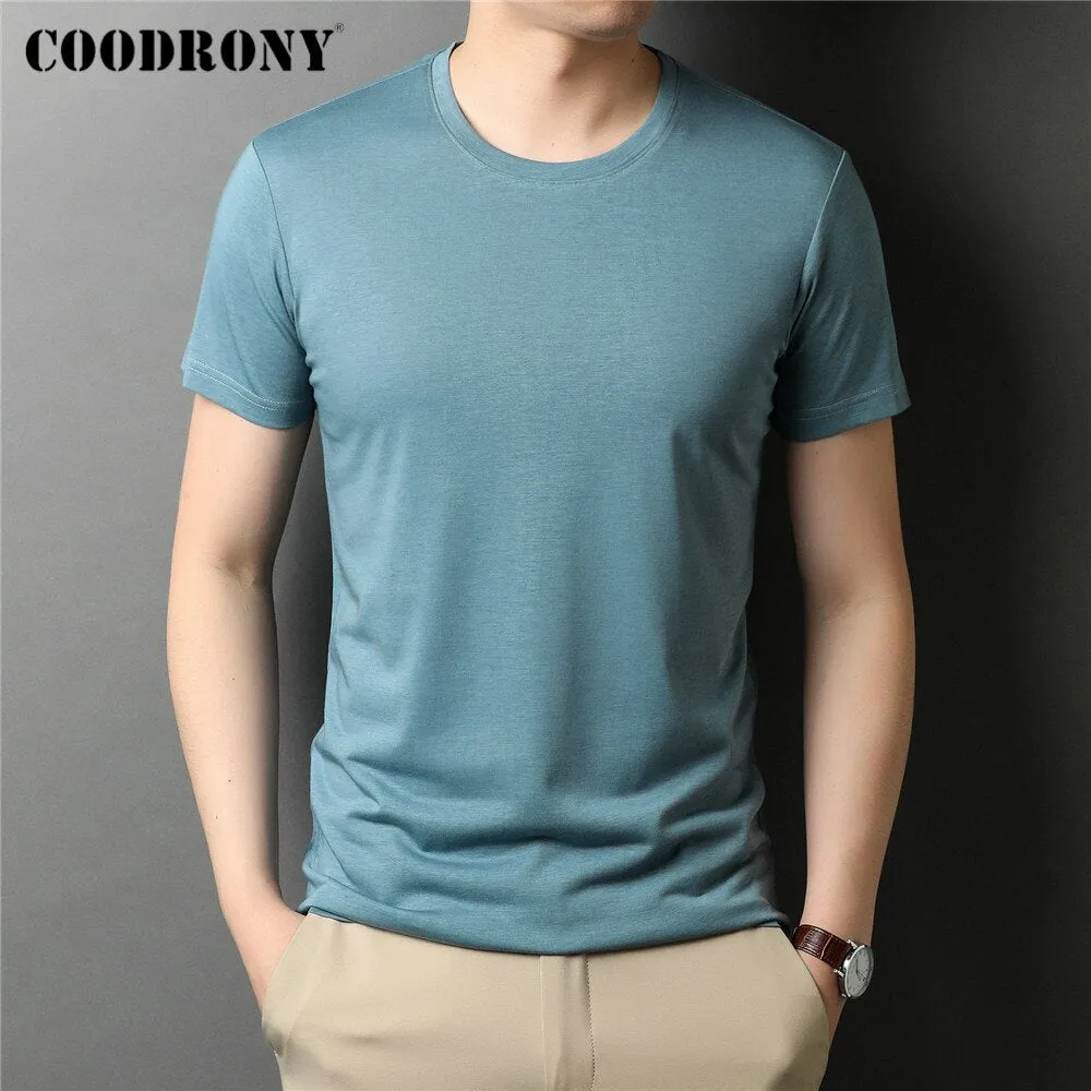COODRONY Marke Hohe Qualität Sommer Cool Top Tees Klassische Reine Farbe Mode Lässig Oansatz Kurzarm Baumwolle T-shirt  C5196S96