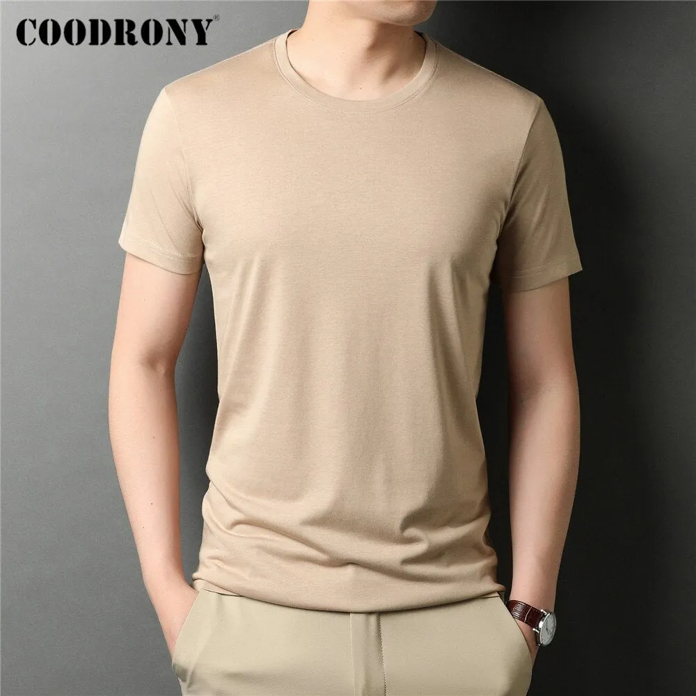 COODRONY Marke Hohe Qualität Sommer Cool Top Tees Klassische Reine Farbe Mode Lässig Oansatz Kurzarm Baumwolle T-shirt  C5196S96