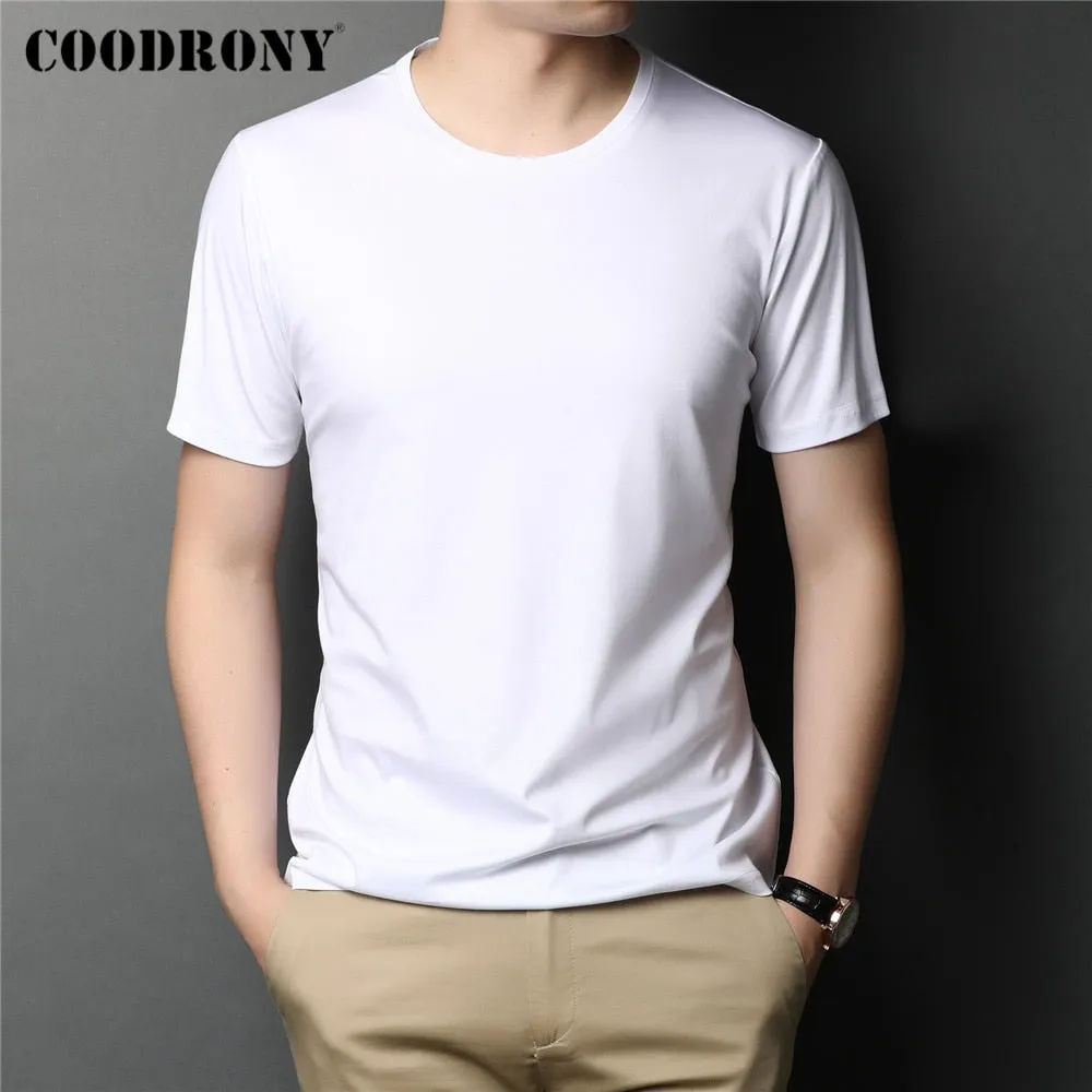 COODRONY Marke Hohe Qualität Sommer Cool Top Tees Klassische Reine Farbe Mode Lässig Oansatz Kurzarm Baumwolle T-shirt  C5196S96