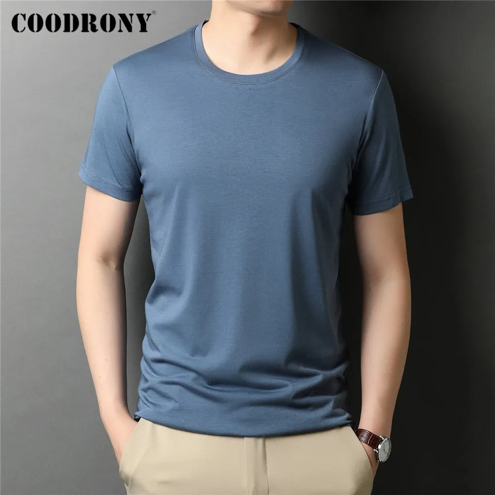 COODRONY Marke Hohe Qualität Sommer Cool Top Tees Klassische Reine Farbe Mode Lässig Oansatz Kurzarm Baumwolle T-shirt  C5196S96