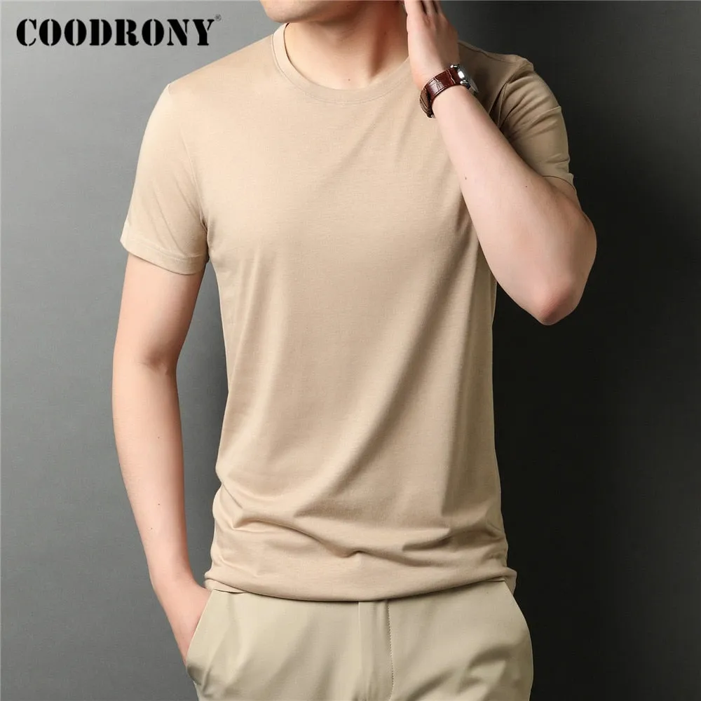 COODRONY Marke Hohe Qualität Sommer Cool Top Tees Klassische Reine Farbe Mode Lässig Oansatz Kurzarm Baumwolle T-shirt  C5196S96
