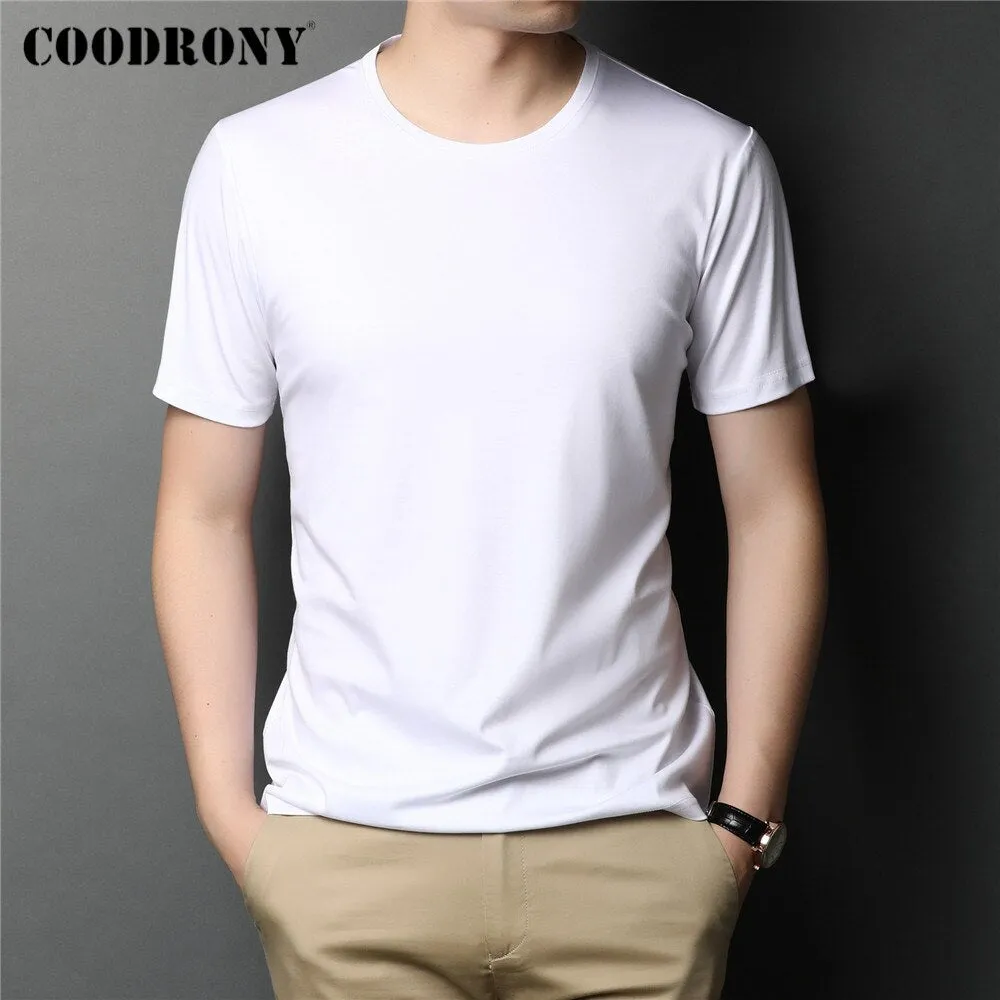 COODRONY Marke Hohe Qualität Sommer Cool Top Tees Klassische Reine Farbe Mode Lässig Oansatz Kurzarm Baumwolle T-shirt  C5196S96