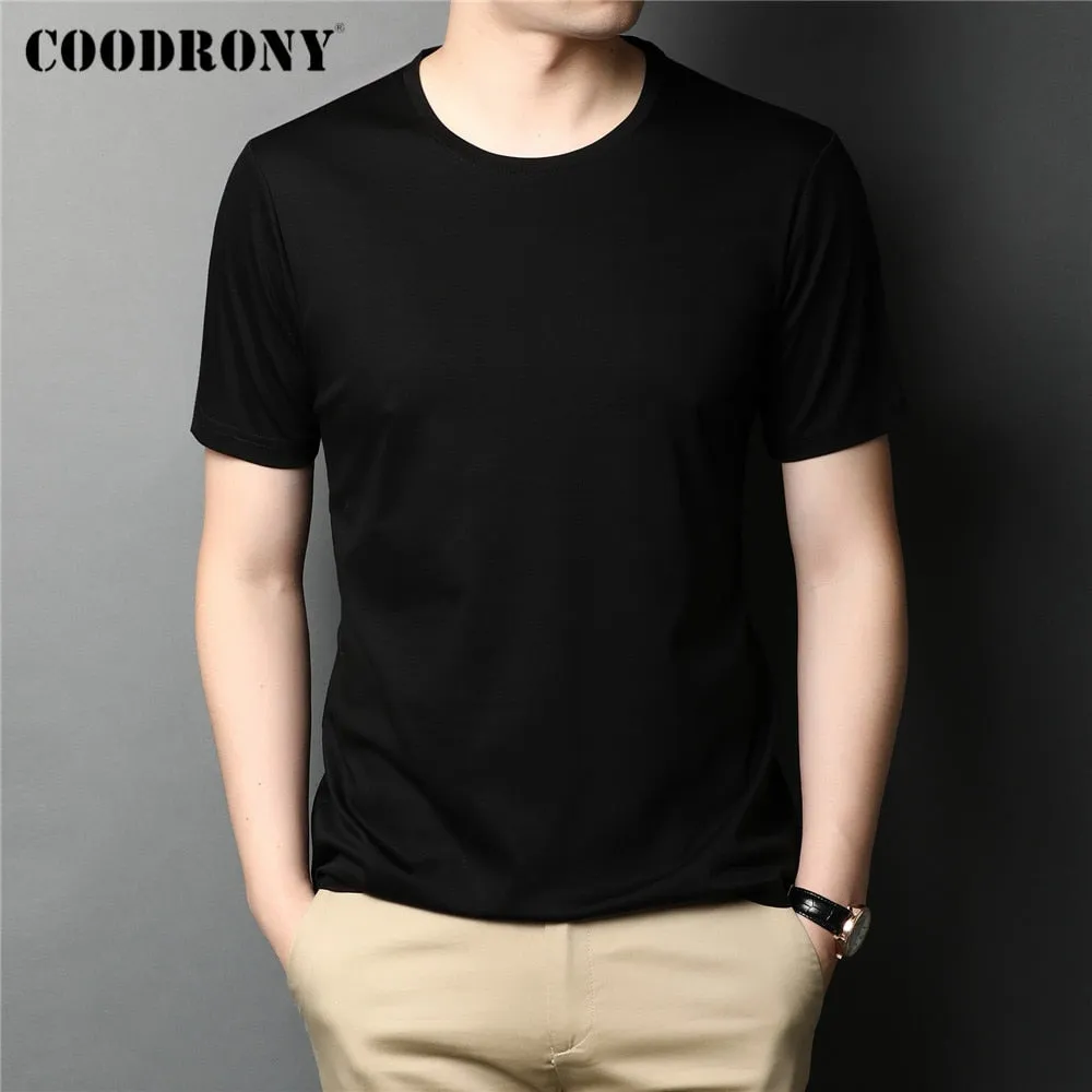 COODRONY Marke Hohe Qualität Sommer Cool Top Tees Klassische Reine Farbe Mode Lässig Oansatz Kurzarm Baumwolle T-shirt  C5196S96