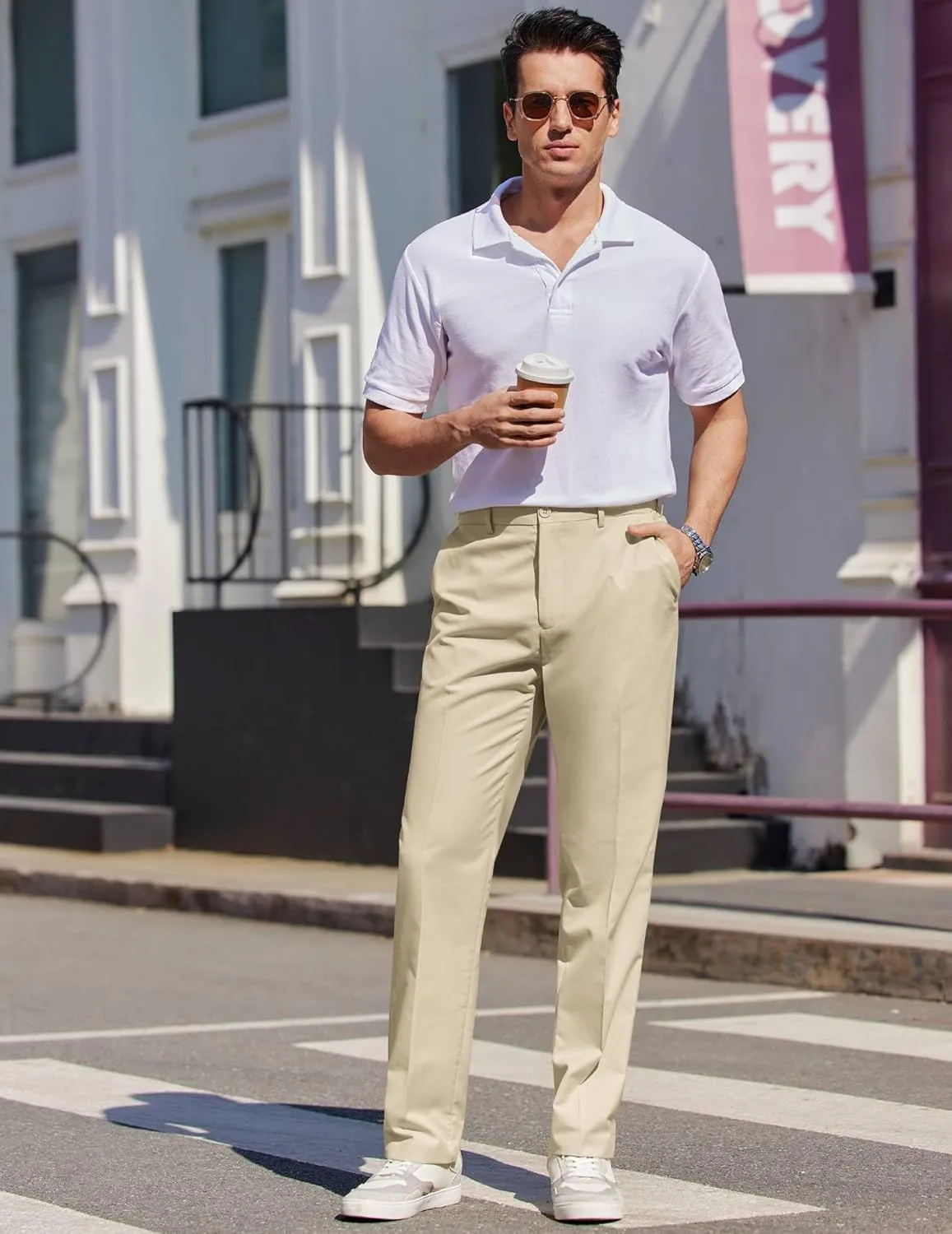 COOFANDY Mens Dress Pants Expandable Waist Wrinkle Free Suit Pants Flat Front Casual Dress Slacks