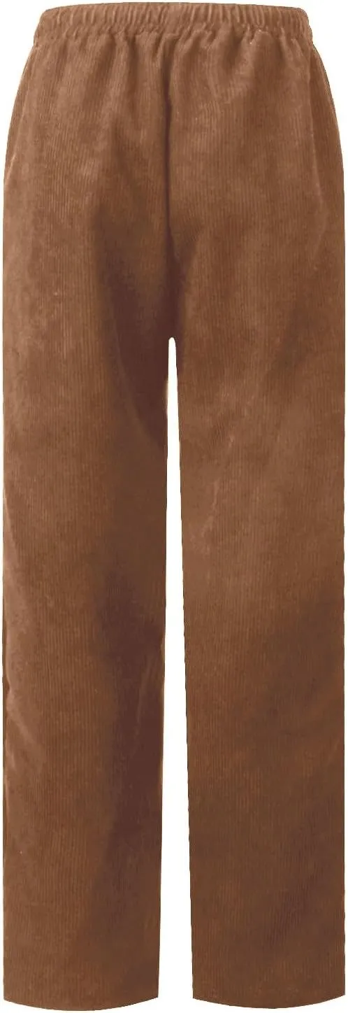 Corduroy Pants Women Casual Elastic High Waisted Straight Leg Pants Soft Comfy Drawstring Lounge Trousers