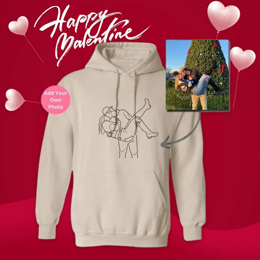 Custom Embroidered Hoodie with Personalized Line Drawing Photo