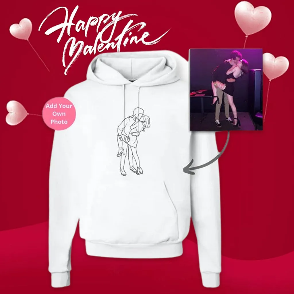 Custom Embroidered Hoodie with Personalized Line Drawing Photo