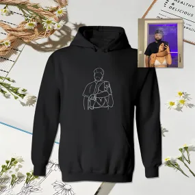 Custom Embroidered Hoodie with Personalized Line Drawing Photo