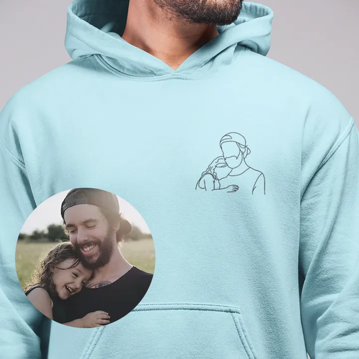Custom Embroidered Hoodie with Personalized Line Drawing Photo