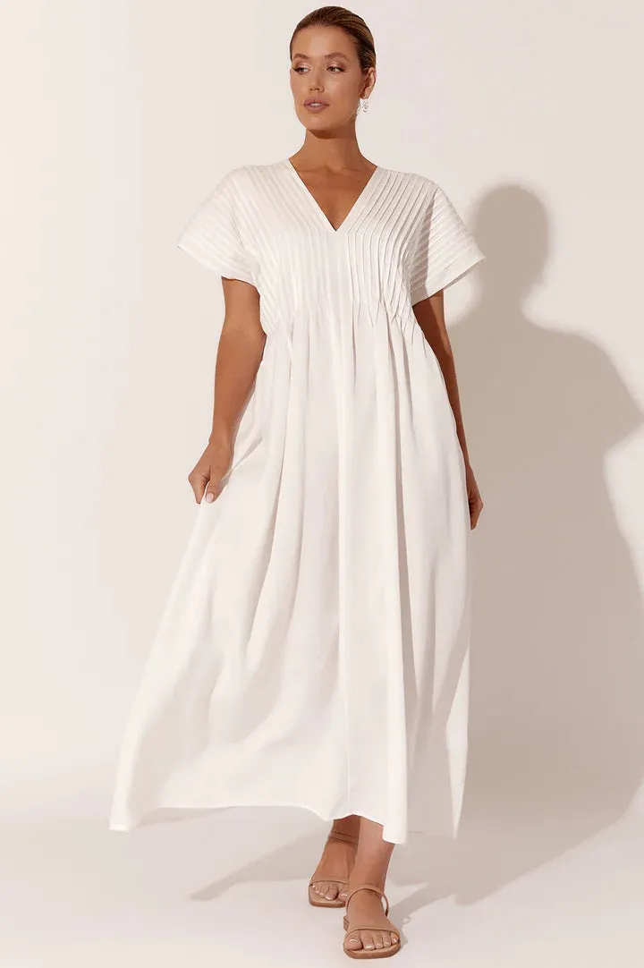 DANI PLEATED MIDI DRESS (WHITE)