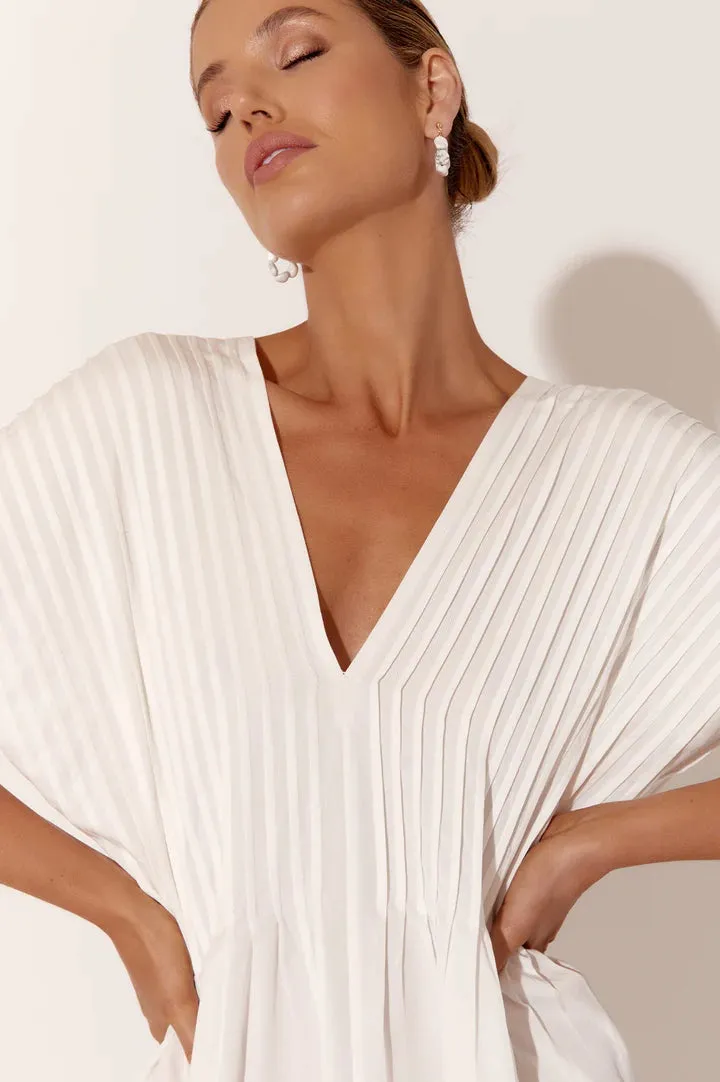 DANI PLEATED MIDI DRESS (WHITE)